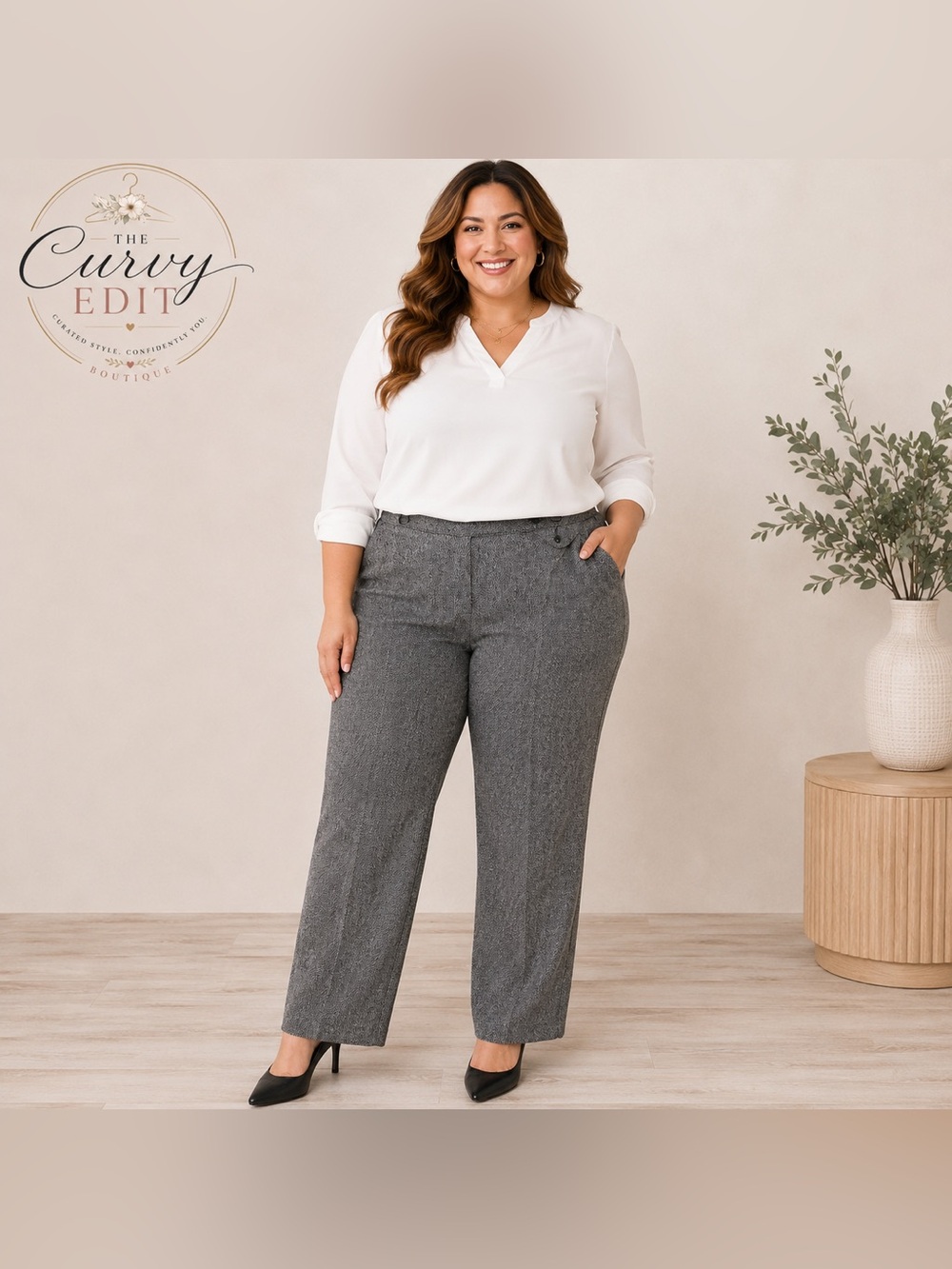 Investments Gray Tweed Dress Slacks 16S Career Office Stretch Pants Classic EUC